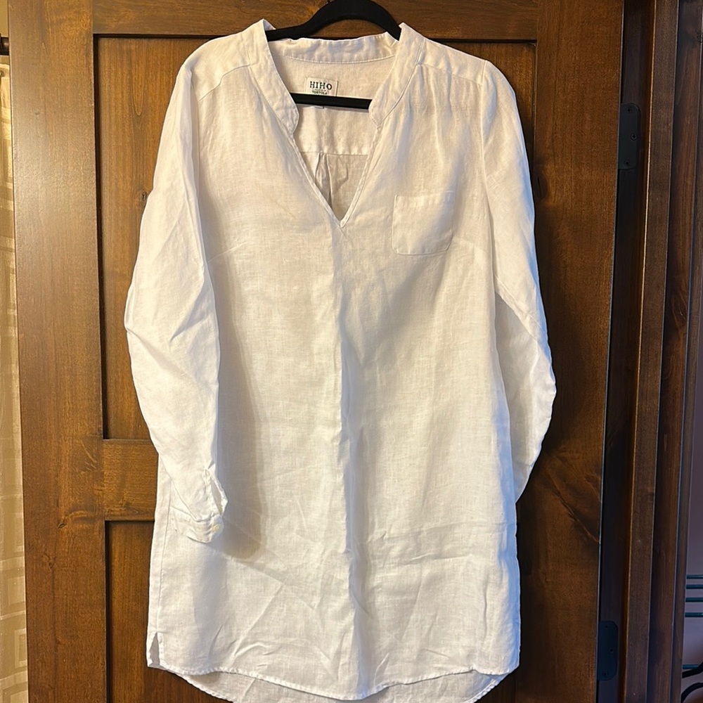 White Swim Coverup with Long Sleeves and Tunic Length
